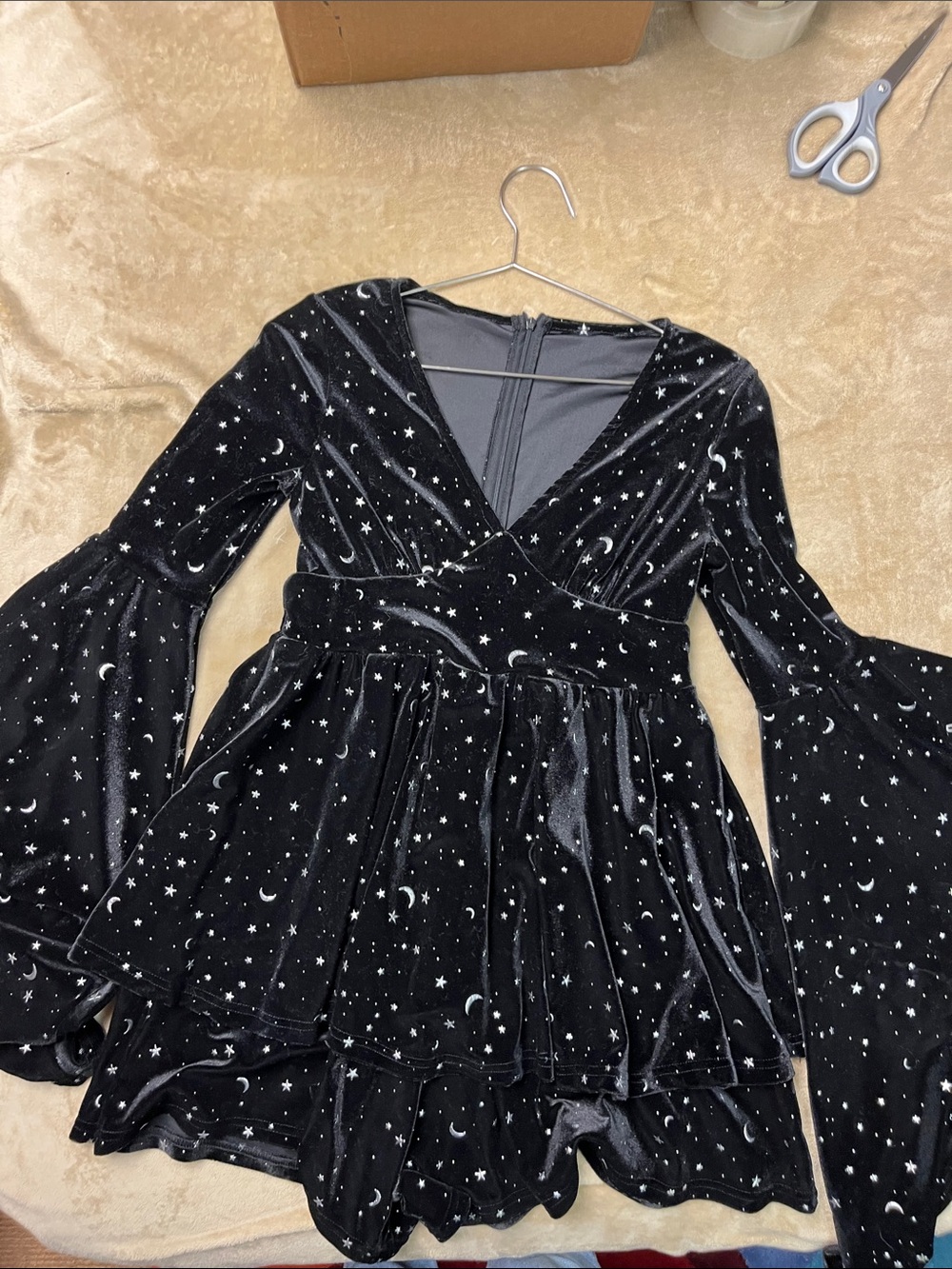 Velvet Star & Moon Skater Dress - Black